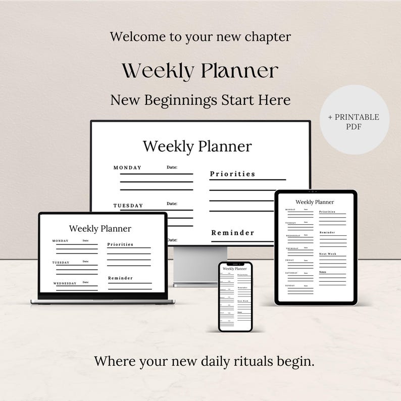 Weekly Planner Printable | Minimalist Black and White Wellness Tracker ...