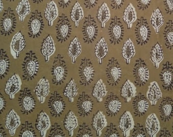 100% cotton. Hand dyed light brown pasiley type block fabric. Ethically produced. Indian