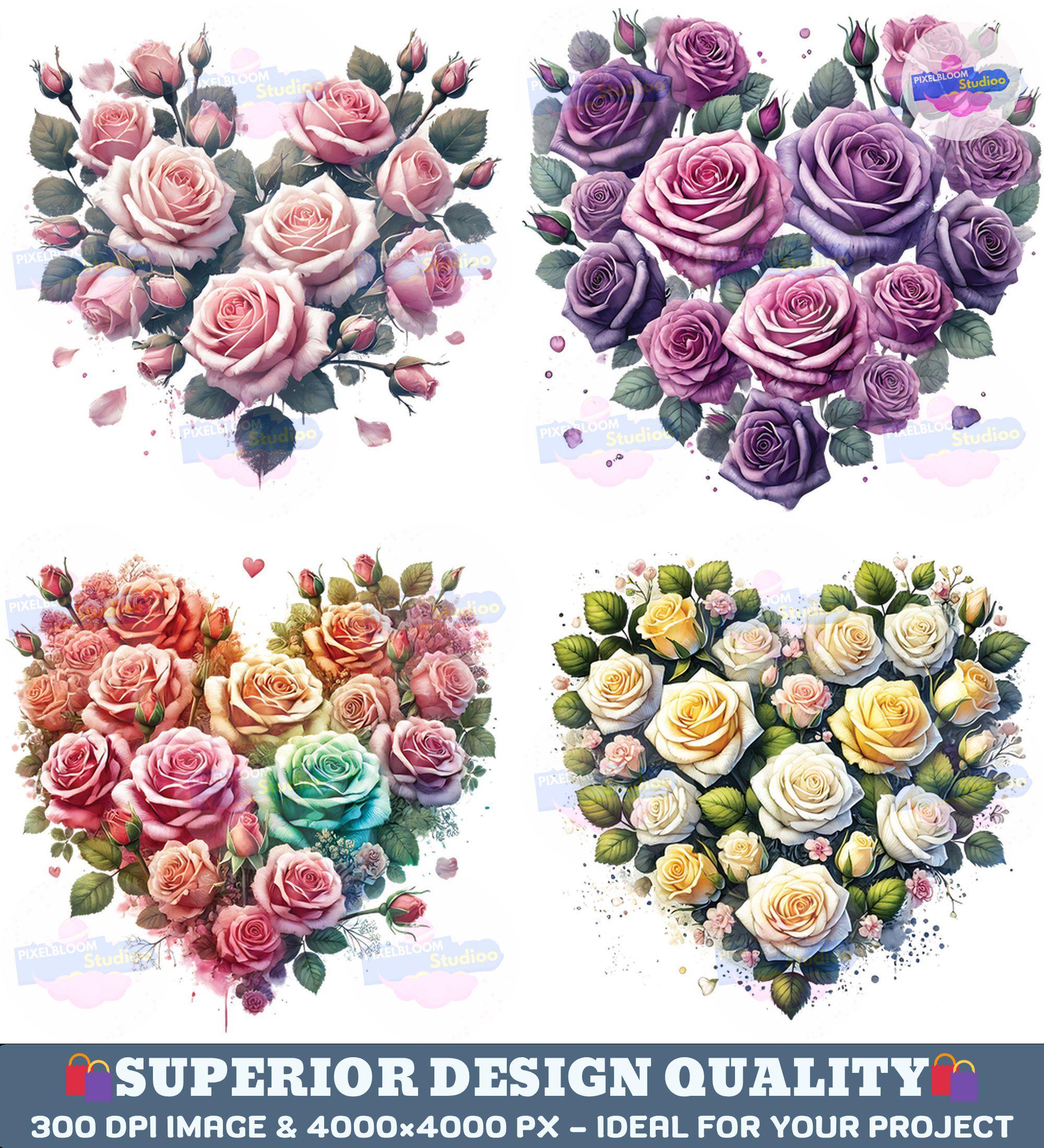 Valentines Heart Clipart Bundle, 20 PNG Floral Bouquets, Watercolor ...