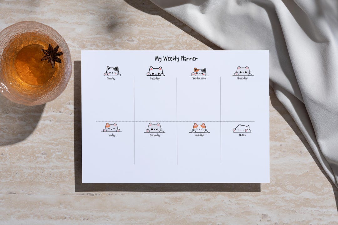 Cute Cat Weekly Planner Printable | A4 Landscape (PDF, JPG, PNG) - Etsy