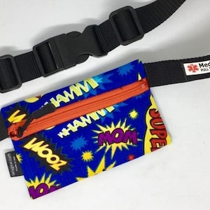 Kids Insulin Pump, Medtronic, iLet, Dexcom Waist Pack with Medical ID pull tag- BAM! Pow!