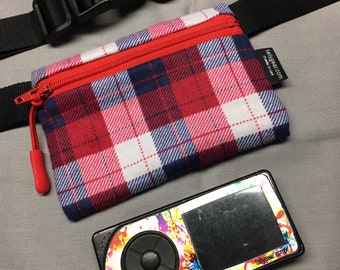 Kids Insulin Pump Pack, Childrens Pump pouch, Case, waistpack, Medtronic, tslim, Dexcom, type 1 diabetes, belt, Navy & Red Flannel Plaid!