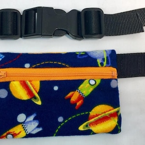 Kids Waist Pack with Medical ID pull tag- Spaceships!