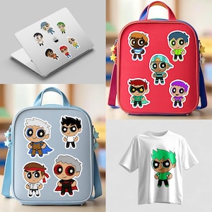 Powerpuff Boy Stickers | Cute Cartoon Sticker Set | PNG SVG PDF | Printable & Cricut Ready | Kawaii Hero Clipart | Digital Download