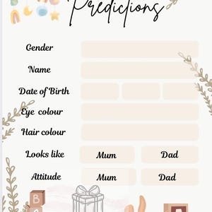 Carte de prédiction de bébé neutre - Jeu de baby shower bohème - Imprimable - Style minimaliste - Téléchargement immédiat