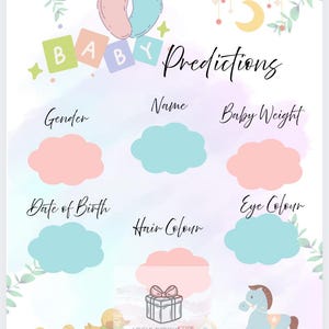 Scheda di previsione per baby shower – Gioco stampabile – Genere neutro – Acquerello pastello – Download immediato