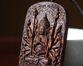 Hand-Carved Thai Wooden Buddha Pendant – Spiritual Amulet Necklace, Zen Buddhist Carving Gift