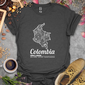 Kolumbien Coffee Map Tee, ideal für Kaffeeliebhaber, Reise-Enthusiasten, perfektes Geschenk für Geburtstage, coffeeful T-Shirt, coffeeful Shirt