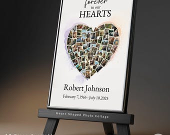 Heart Photo Collage Memorial Poster: Celebration of Life Template (Digital Download)