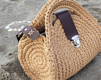 Raffia Patterned Straw Bag – Handmade Summer Beach Tote, Lightweight Boho Woven Purse, Eco-Friendly Fashion Accessory
