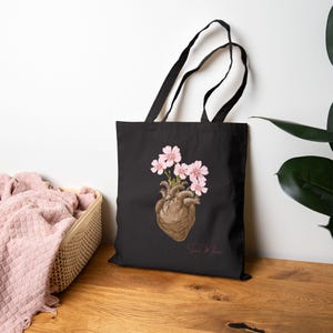 Herzliche florale Baumwoll-Canvas-Tragetasche, umweltfreundliche Einkaufstasche, wiederverwendbare Geschenktasche, natürliche Tragetasche für alle Gelegenheiten