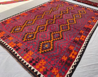 7'2x10'1 Vintage Afghan Handmade Kilim Rug, Tribal Wool, Flat Weave, Turkish Style Kilim, Rare Oriental Rug, Handwoven Wool Bedroom Rug