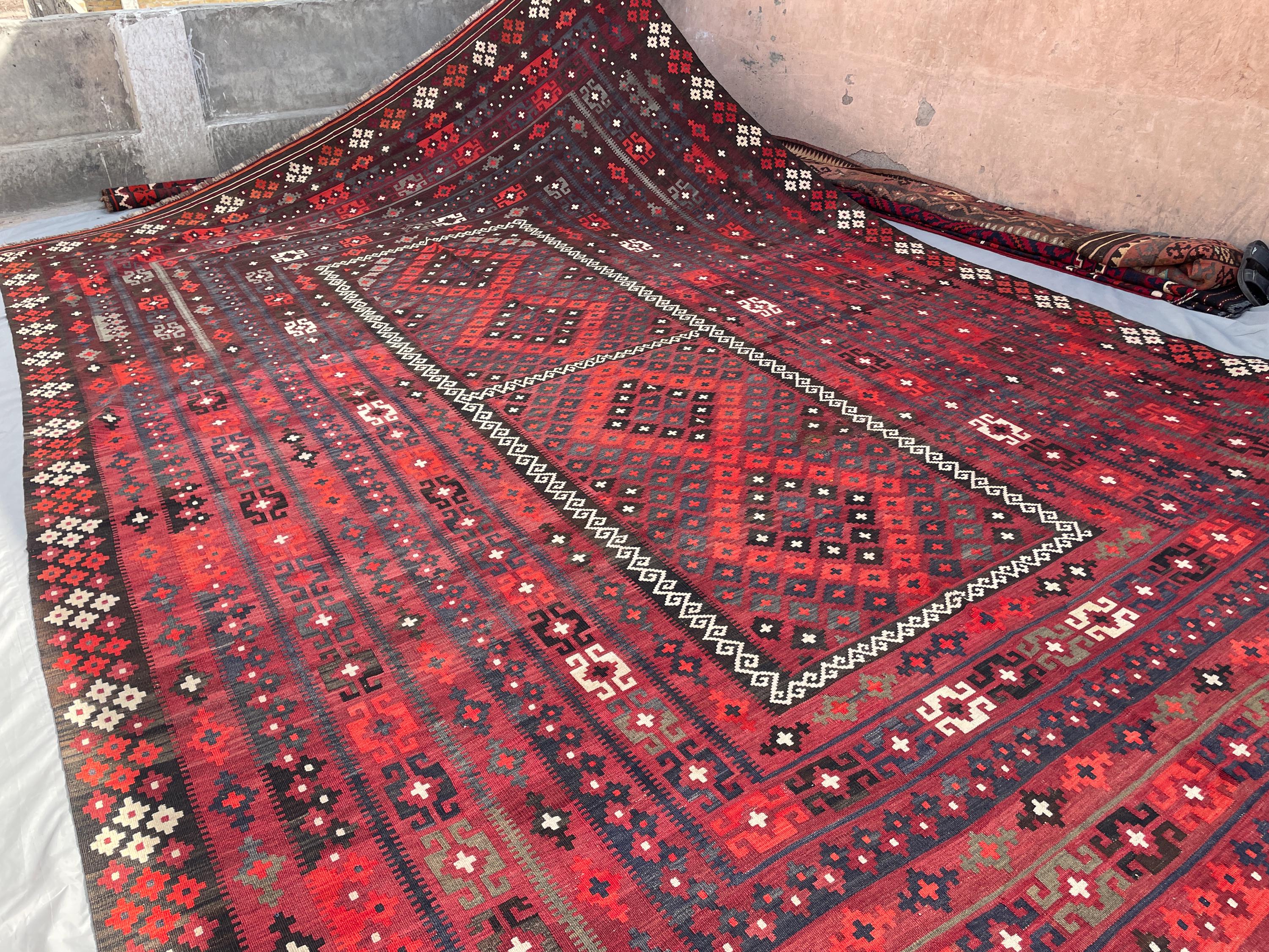 9'6x15'4 Afghan Tribal Kilim Rug | Handmade Wool Flat Weave Carpet