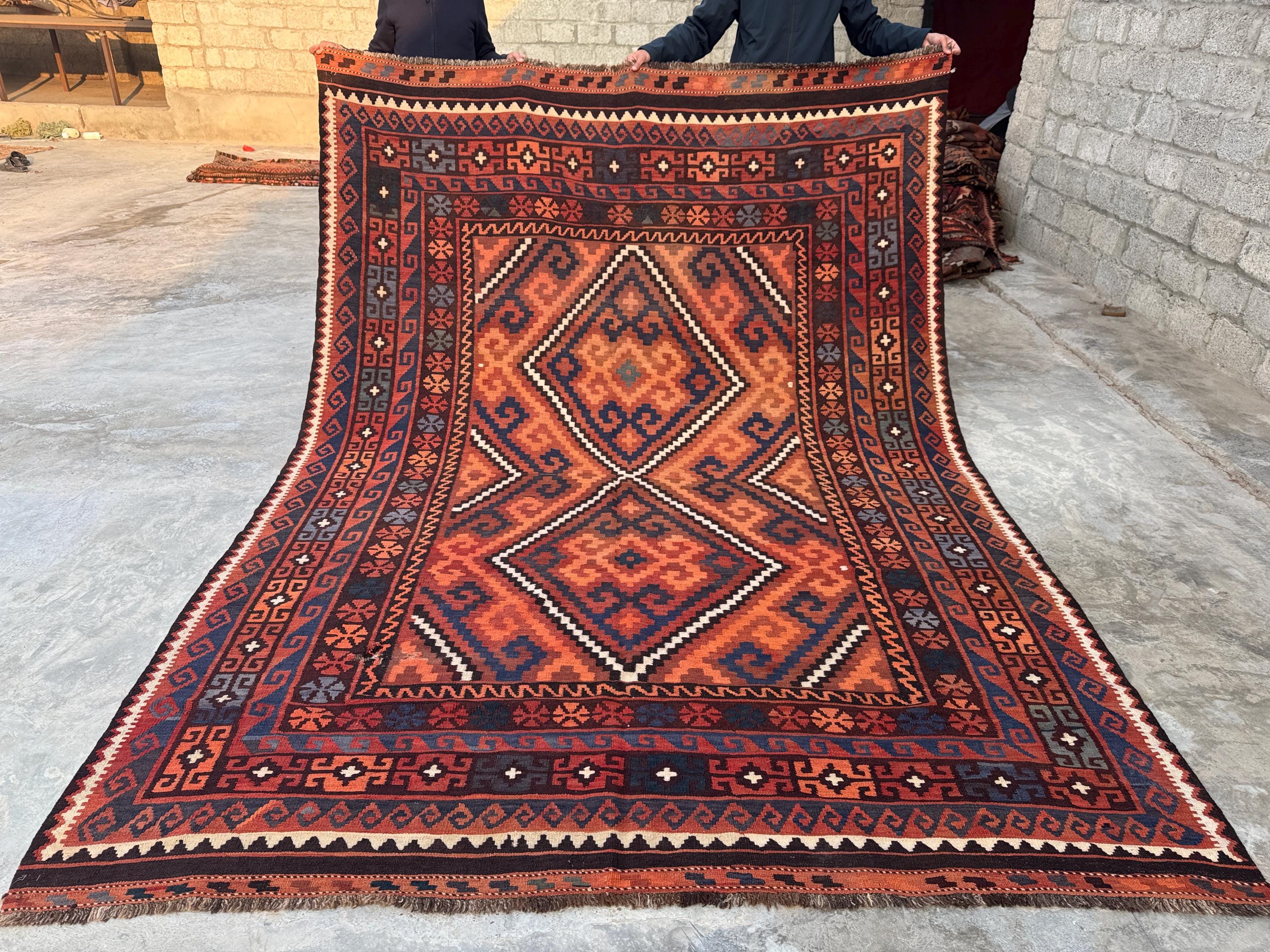 Antique Afghan Kilim Rug (7.6 X 11 Ft) Terracotta Ghemori Tribal