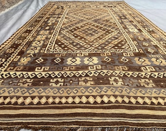 Vintage Afghaans kelimtapijt (5'9x9'7) | Handgemaakt platgeweven wol, tribal decor terracotta