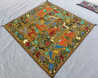 Vintage Afghan Suzani Textile, 5'7x5'10, Handwoven Wool Boho Decor
