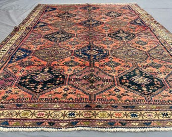 Antique Caucasian Wool Rug (5'6x7'2) | Turkish Hand-Knotted Tribal Carpet