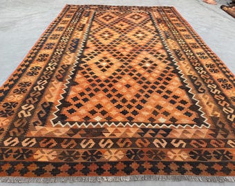 Antiker afghanischer Kelim Teppich | 15x28 Handgewebte Wolle Flachgewebe
