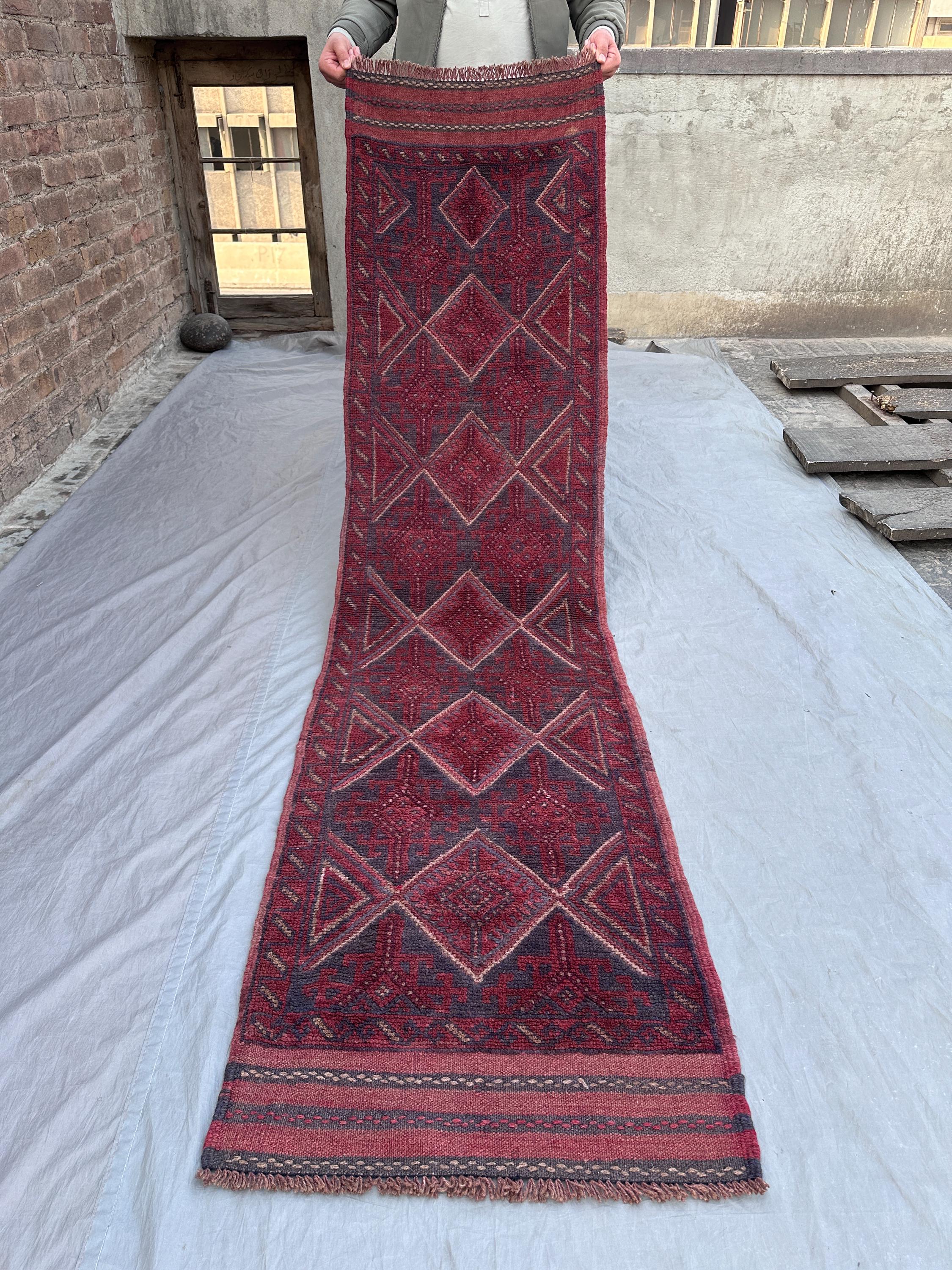Vintage Afghan Baluch Runner Rug | 2x7'8 Red Wool Hallway Carpet