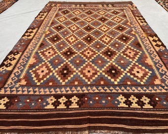 Antique Afghan Kilim Rug | 7x11 Handwoven Wool, Tribal Geometric Faded Rug, Oriental handmade Rare Rug, Turkish Style Kilim, Bedroom Rug