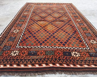 Antiker afghanischer Kelim Teppich | Handgefertigte Wolle Flachgewebe, Boho Dekor
