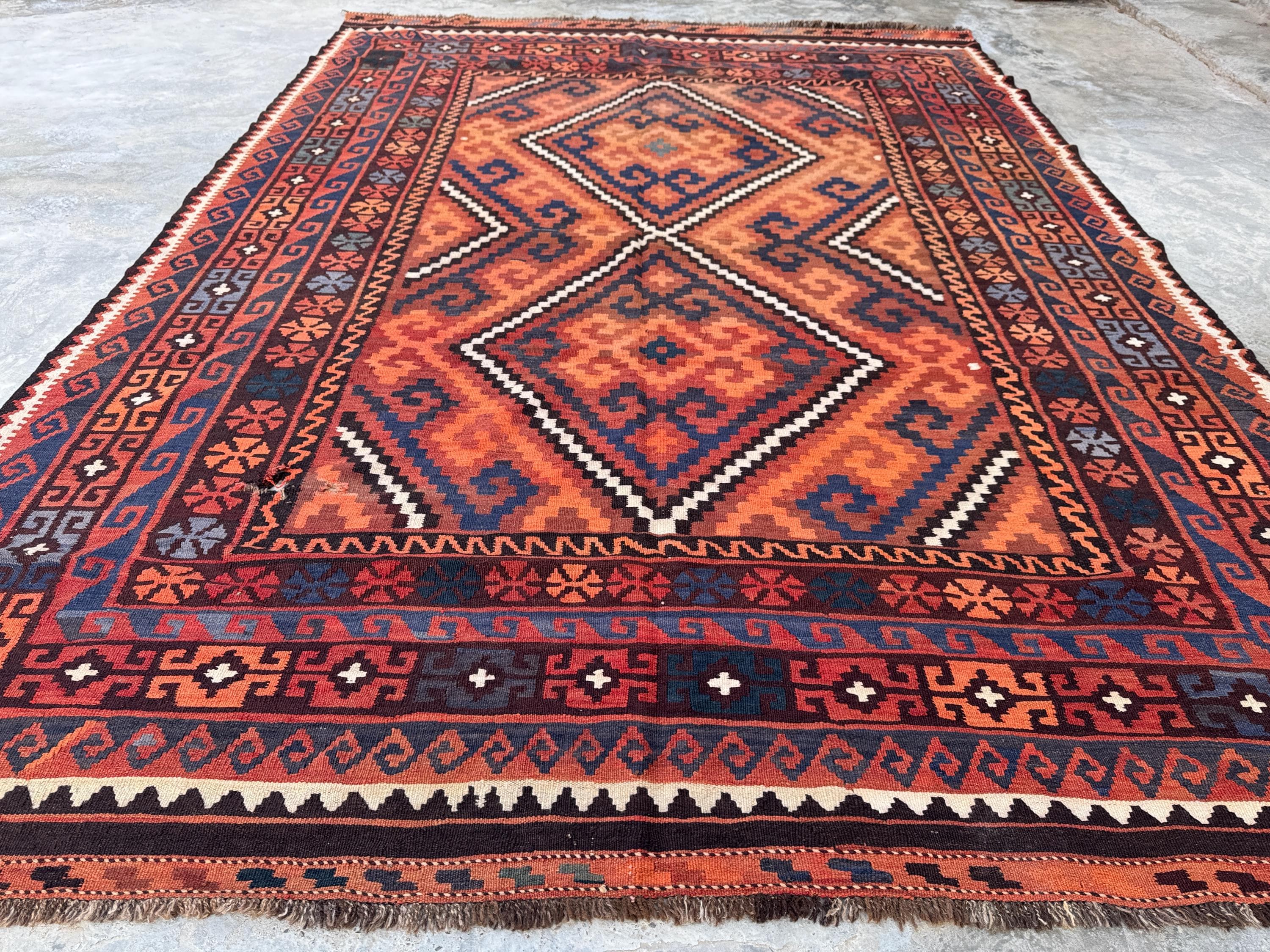 Antique Afghan Kilim Rug (7.6 X 11 Ft) Terracotta Ghemori Tribal