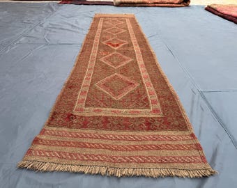 Vintage Mishwani Wool Runner Rug, Hand-Knotted Geometric Design, 2'1" x 8'8"