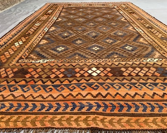 Antique Afghan Kilim Rug | 6x10 Wool Flat Weave, Turkish Geometric