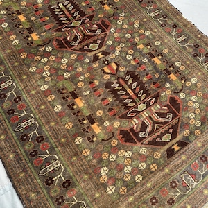 Vintage Afghan Baluchi Rug, 3x6 Floral Wool Carpet, Tribal Rug