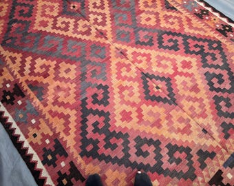 Alfombra Kilim afgana vintage / Alfombra de lana de tejido plano hecha a mano (6'7"x9'11")