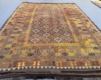 Handwoven Afghan Tribal Kilim Rug | Geometric Flat Weave, 7x9 Oriental Rare Rug, Turkish Style Kilim, Bedroom Rug, Large Area Rug, Floor Rug