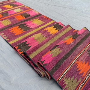 2x12 Afghan Kilim Runner | Colorful Handwoven Wool Rug | Vintage Tribal Geometric Flat Weave | Long Boho Hallway Rug | Entryway Carpet Decor