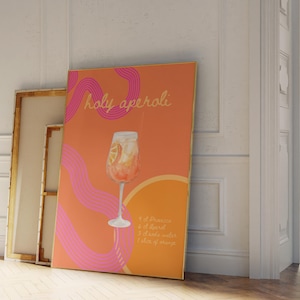Póster de Aperol | Impresión del Santo Aperoli | Decoración de bares | Mural de recetas de cócteles | Arte rosa naranja rosa | Impresión de cocina de aperitivos | Póster de verano