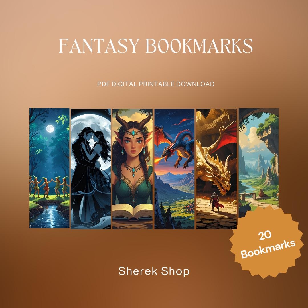 Fantasy Bookmark Examples Printable Fantasy Bookmark Set PDF 20 Illustrated Bookmarks With ...