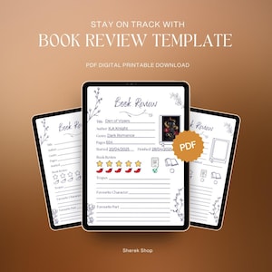 Printable Book Review Template PDF Reading Journal for Book Clubs Reading Trackers Instant Digital Download to Log Books Thoughts and Rating