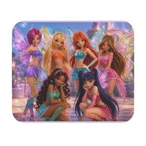 Winx club inspired Mouse Pad | Colorful Magic Winged Girls Desk Mat