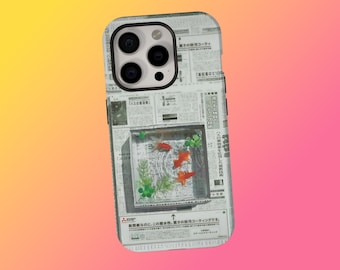 Ancient Goldfish MagSafe Phone Case, Japanese Art Newspaper Phone Cover, Koi Fish Phone Case, iPhone 17 16 15 14 13 12 11, Samsung S25 S24