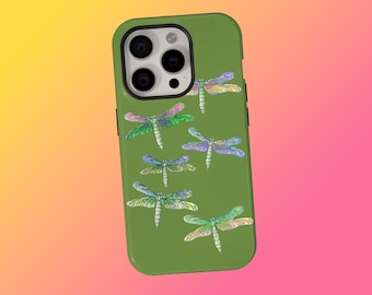 Flight Dragonfly Phone Case for Boho Style and Sophistication, Colorful Insect Green Phone Cover, iPhone 17 16 15 14 13 12 11, Samsung S25