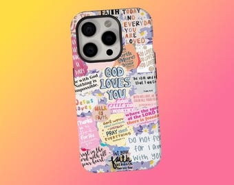 Christian Case, Cute Jesus Bible Verse Cover, Collage Phone Case, Pastel Faith Quote Case, iPhone 17 16 15 14 13 12 11 Pro Max, Samsung S25