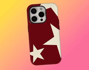 Burgundy Star Phone Case, Retro Bold Star Pattern Cover, Y2K Minimal Aesthetic Protective Case, iPhone 17 16 15 14 13 12 11, Samsung S25