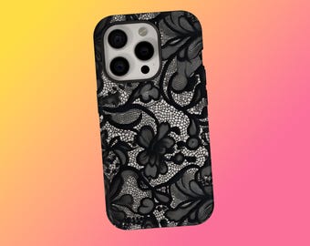 Black Lace Bride Pattern Stockings phone case, Elegant Floral Lace Pattern Phone Cover, iPhone 17 16 15 14 13 12 11 Pro Max, Samsung S25 S24