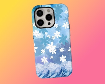 Funda para teléfono con diseño floral azul, con estampado de flores de acuarela, bonita funda estética primaveral y veraniega para iPhone 17, 16, 15, 14, 13, 12 Pro Max y Samsung S25 y S24.