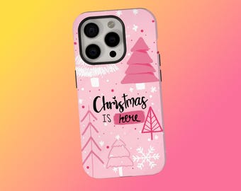 Pink Weihnacht Handy Hülle, Niedliche Winter Feiertags Abdeckung, Pastell Festliches Geschenk, Weihnachtsbaum Design, iPhone 17 16 15 14 13 12 11, Samsung S25