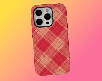 Autumn Fall Plaid Tartan Checkered Case, Red Plaid Phone Case, Vintage Preppy Aesthetic Cover, iPhone 17 16 15 14 13 12 11, Samsung S25 S24