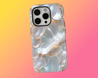 Pearl Design Phone Case, Creamy White Gold, Trendy Iphone Case Abalone Shell Print Case, iPhone 17 16 15 14 13 12 11 Pro Max, Samsung S25