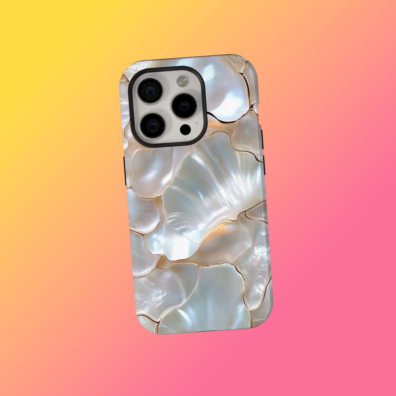 Pearl Design Phone Case, Creamy White Gold, Trendy Iphone Case Abalone Shell Print Case, iPhone 17 16 15 14 13 12 11 Pro Max, Samsung S25 S24