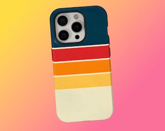 Funda para teléfono noruega estilo años 70 con rayas vintage retro, carcasa estética, líneas arcoíris abstractas minimalistas, iPhone 18 17 16 15 14 13 12, Samsung S25