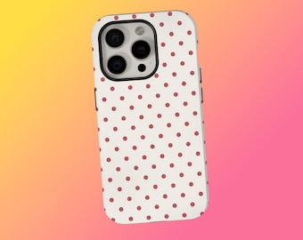 Funda para iPhone CHERRY POLKA DOTS, Funda para iPhone de lunares rojos: Funda protectora elegante, Funda resistente para teléfono, iPhone 17 16 15 14 13 12, Samsung S26