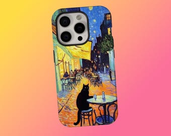 Van Gogh Phone Case, Cat Meme Parody Cover, Cafe Terrace Phone Case, Vintage Starry Night Phone Cover, iPhone 17 16 15 14 13 12, Samsung S25