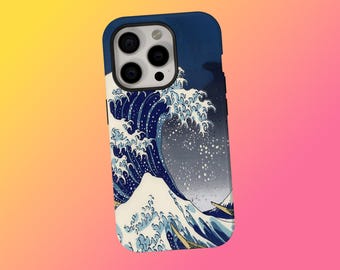 Funda resistente para teléfono con estampado de olas de Kanagawa, diseño de olas japonesas, funda Hokusai, majestuoso Monte Fuji, compatible con iPhone 17, 16, 15, 14, 13, 12 y 11, y Samsung S25.